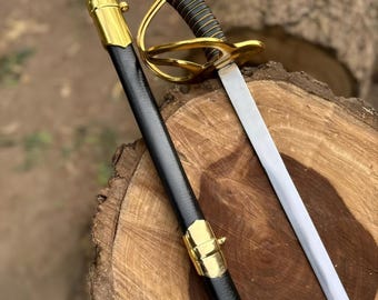 Handmade Cavalry Rapier Sword Replica with Scabbard | Officer Saber Collectible Display Decor | Historical Costume Prop Gift