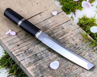 Handmade Japanese Tanto Knife, 12 Inch J2 Steel Blade with Wood Handle and Leather Sheath, Custom Collectible Knife - Gifts For Men