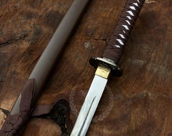 Handgjort brunt Katana-dekorsvärd – Samurajsvärddisplay, Cosplay-rekvisita i stål, japansk konstkatana-present till honom