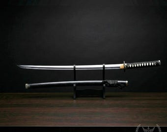 Äkta svart blad Katana – Handgjord samurajsvärdsreplika, japanskt displaysvärd, cosplay-rekvisita, presentdekoration i man cave
