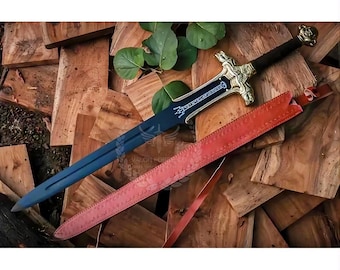 Conan Atlantean Fantasy Sword Golden Edition med slida, cosplay-svärdrekvisita, dekorativ svärddisplay, barbarisk samlarobjekt