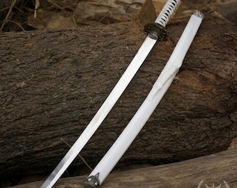 Elegant vit katana – samurajsvärdsdisplay, One Piece, japanskt samurajsvärd för samling, present till honom, pappa, män, jul