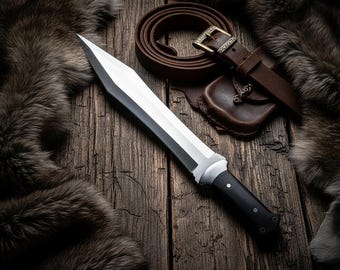 Hand Forged D2 Steel Fixed Blade Dagger, 18 Inch Full Tang Survival Knife Replica, Micarta Handle Collectible Short Sword Prop