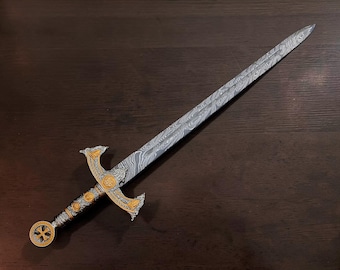 Handgjort medeltida svärd, fantasysvärd, samlardekor i damaskusstål, cosplay-tillbehör till honom