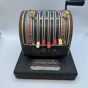 Vintage Paymaster Checkwriter Model Y, Antique Adding Machine, Industrial Office Decor, American Checkwriter Chicago, 1930s Office Equipment