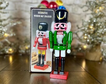 Vintage Wooden Nutcracker Figurine w/ Box, Decorative Holiday Nutcracker