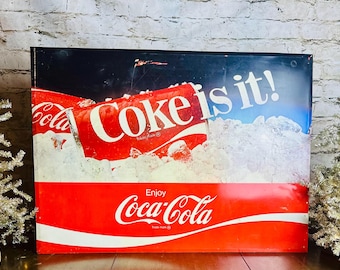 Vintage 1982 Coca-Cola Metal Wall Sign | "Coke Is It!" Retro Decor