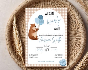 Invitation baby shower imprimable ours en peluche bleu • Modèle modifiable • Invitation baby shower bleu nounours • Baby shower imprimable • Téléchargement immédiat