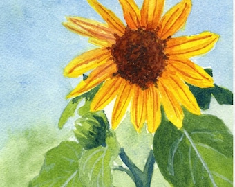 Sunflower Art Print, Watercolor Painting for Home Wall Decor