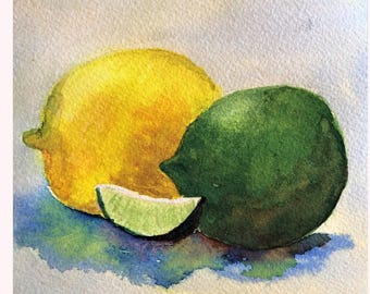 Fruit Wall Art, Citrus Watercolor Print, Lemon and Lime Artwork,
