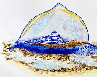 Jellyfish Print: Watercolor Painting of Nautical Wall Art Decor, Velella Illustration