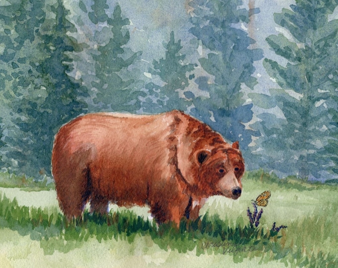 Bear Watercolor Print, Animal Wall Art Decor, Cute Painting