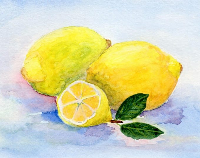 Lemon Watercolor Painting: Fresh Citrus Fruit Wall Art for Kitchen, Bedroom, or Bathroom Decor
