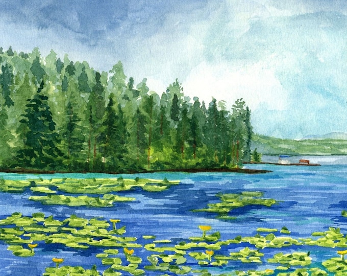 Lake Wall Art Print, Lake Hayden Watercolor Painting