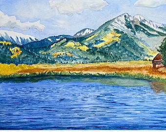Colorado Painting, Mountain Print, Watercolor Painting of Snow-covered Collegiate Peaks