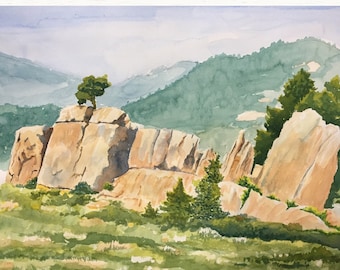 Mountain Art, Colorado Watercolor Painting, Hogback Ridge Trail Wall Art Print