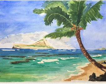 Landscape Painting of Hawaii, Beach Wall Art, Nautical Home Decor, 16x20 Print