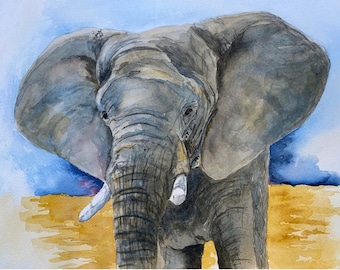 Elephant Art Print, Watercolor Painting of a Gray Elephant Perfect for Nature Wall Decor