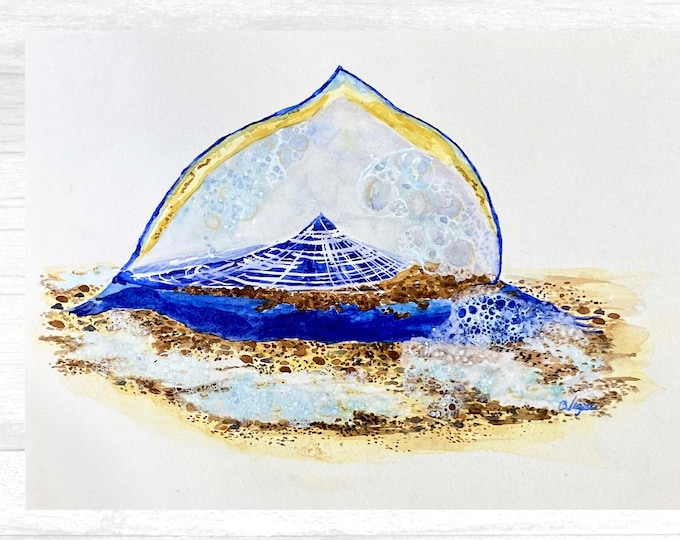Jellyfish Print: Watercolor Painting of Nautical Wall Art Decor, Velella Illustration