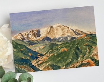 Digital Download, Pikes Peak Card, Personalized Printable Watercolor Greeting Card, Colorado Mountain Art