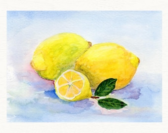 Fresh Lemon Watercolor Painting: Citrus Fruit Wall Art for Kitchen, Bedroom, Bathroom Home Decor