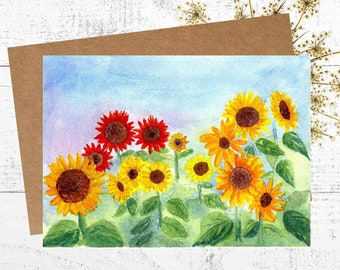 Watercolor Sunflower Card: Frameable Floral Art, Mother's Day Card
