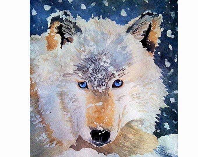 Wolf Watercolor Print from Original Painting of a Wolf Laying in the Snow, Wildlife Art, Watercolor Wall Art