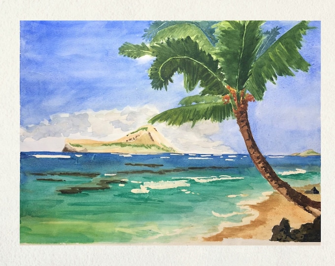 Hawaii Print: Watercolor Painting of Rabbit Island, Coastal Art