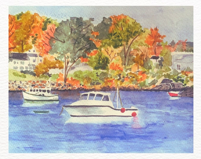 Connecticut Coastal Watercolor Painting: Nautical Boat Art Print