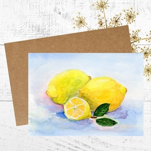 Lemon Card, Watercolor Card with Painting of Lemons