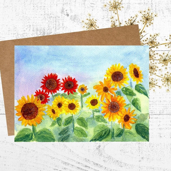 Sunflower Card Made from A Watercolor Painting of Sunflowers That Would Be Perfect for a Mother's Day Card, Frameable, Personalized 5x7 Card