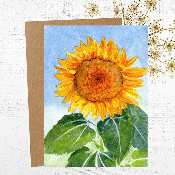 Sunflower Card, 5x7 Greeting Card, Blank Greeting Card, Watercolor Card, Postcard