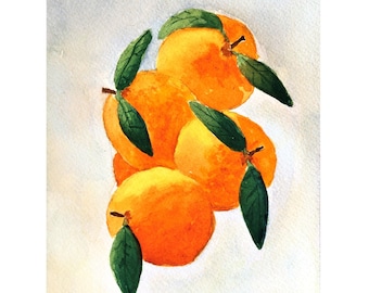 Watercolor Art Print, Fruit Wall Art, Painting of Oranges, Large Watercolor Wall Art