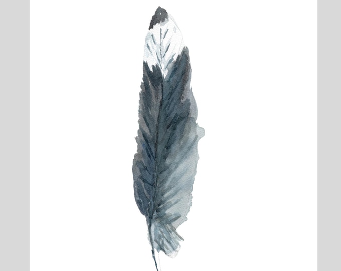 Gray Feather Print, Painting of a Seagull feather, Watercolor Wall Art