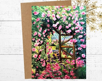 Rose Garden Greeting Card, Cards with Envelopes, Watercolor Card, Flower Art