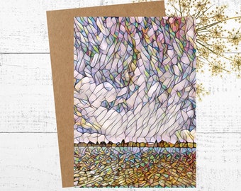 Birthday Greeting Card, Watercolor Card, Abstract Greeting Card Art, Stained Glass Picture