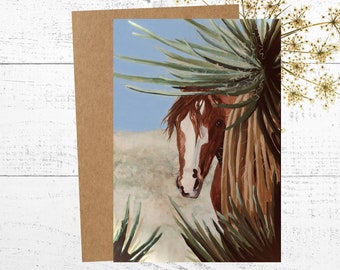 Birthday Card, Watercolor Card, Painting of a Wild Horse in the Desert, Personalized 5x7 4.25x5.5 Greeting Card.