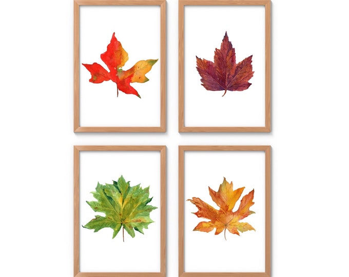 Autumn Leaf Prints Watercolor Set of 4 Fall Leaves Art Decor