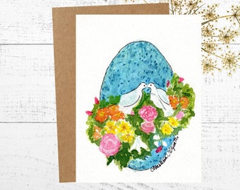 Easter Card, Watercolor Card, Painting of an Easter egg, Personalized 5x7 Greeting Card