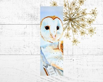 Owl Bookmark, Bookish Gift, Watercolor Painting of a Barn Owl, Stationary