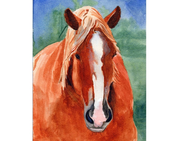 Belgian Draft Horse Watercolor Art Print, Equine Wall Decor for Bedroom, Kitchen, Bathroom Gift