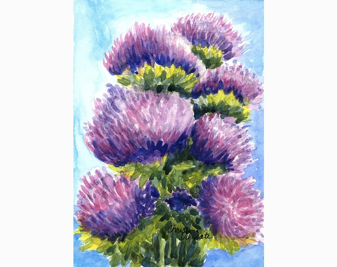 Lavender Thistle Flower Print, Watercolor Floral Art for Home Decor