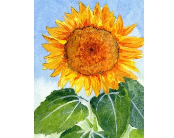 Large 16x20 Sunflower Watercolor Art Print - Yellow Floral Wall Decor for Home, Office, or Gift