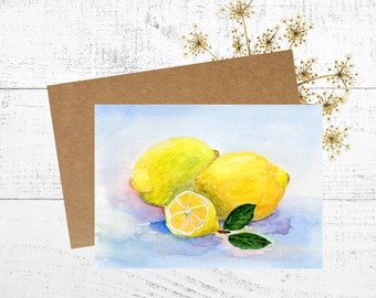 Zitrone Karte, Aquarell Karte mit Gemälde von Zitronen, personalisierte 5x7 Grußkarte