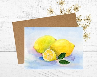 Lemon Card, Watercolor Card with Painting of Lemons
