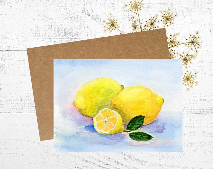 Lemon Card, Watercolor Card with Painting of Lemons