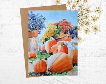 Pumpkins and Mums Card, Personalized 5x7 Greeting Card