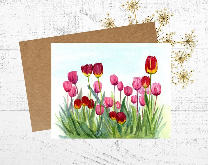 Tulip Watercolor Painting Card: Personalized Floral Greeting Card (5x7)