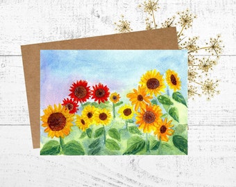 Sunflower Card Made from A Watercolor Painting of Sunflowers That Would Be Perfect for a Mother's Day Card, Frameable, Personalized 5x7 Card