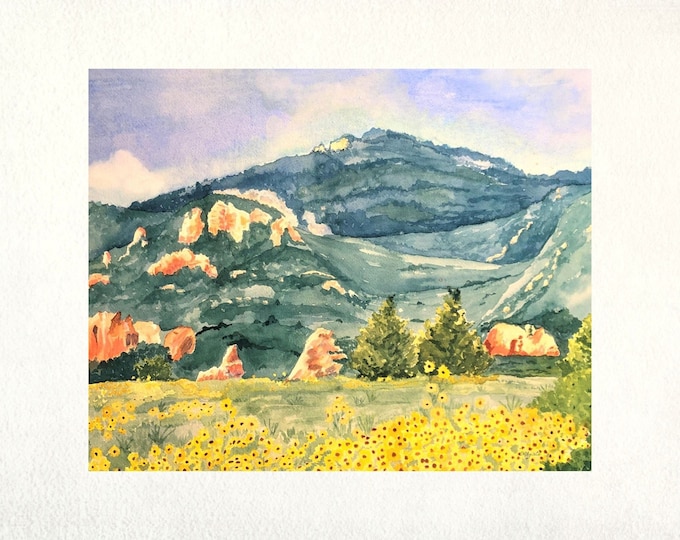 Watercolor print, Painting of a meadow of sunflowers in Colorado, Mountain Flower Wall Art, Painting